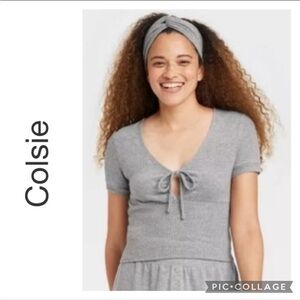 Colsie Gray Knit Top with Headband